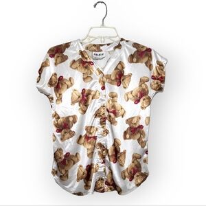 ESLEEP Vintage Kids Pajama Shirt V-neck Teddy Bear Print Sz 12